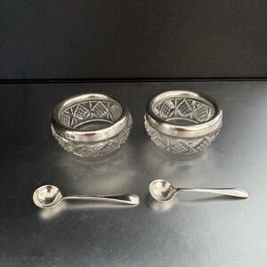 Antique Sterling Silver Salt Cellars and Spoons